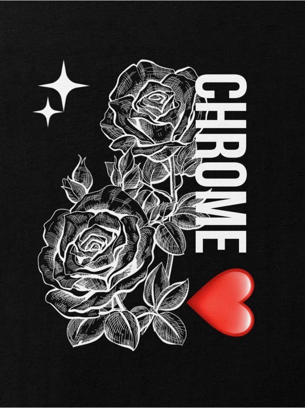 Chrome Hearts Black Hat with White Rose Graphic and Red Heart